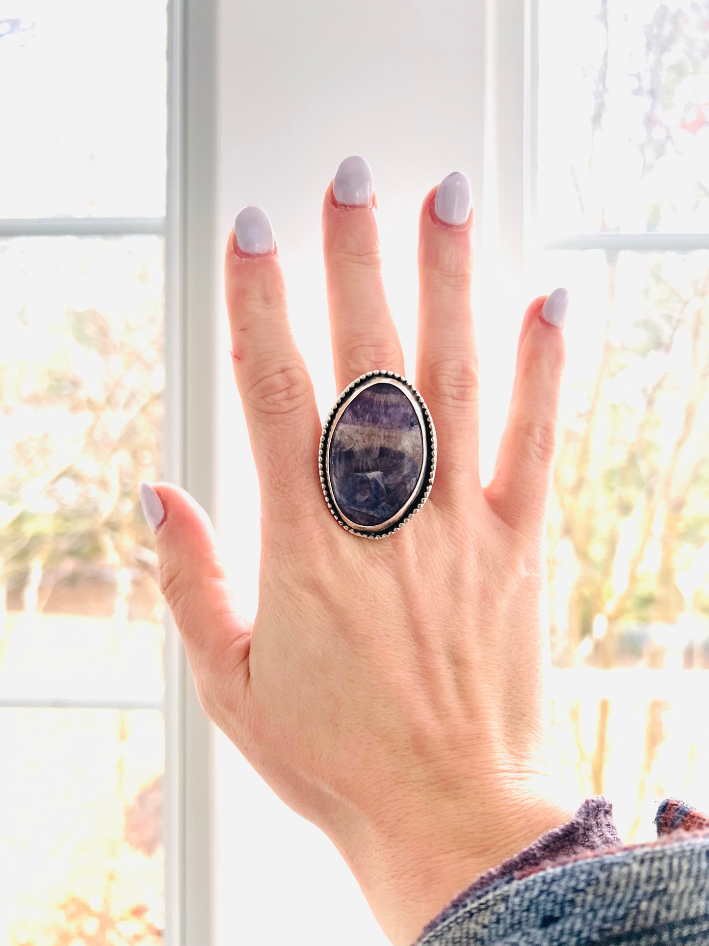Silver and Rainbow Fluorite Ring
