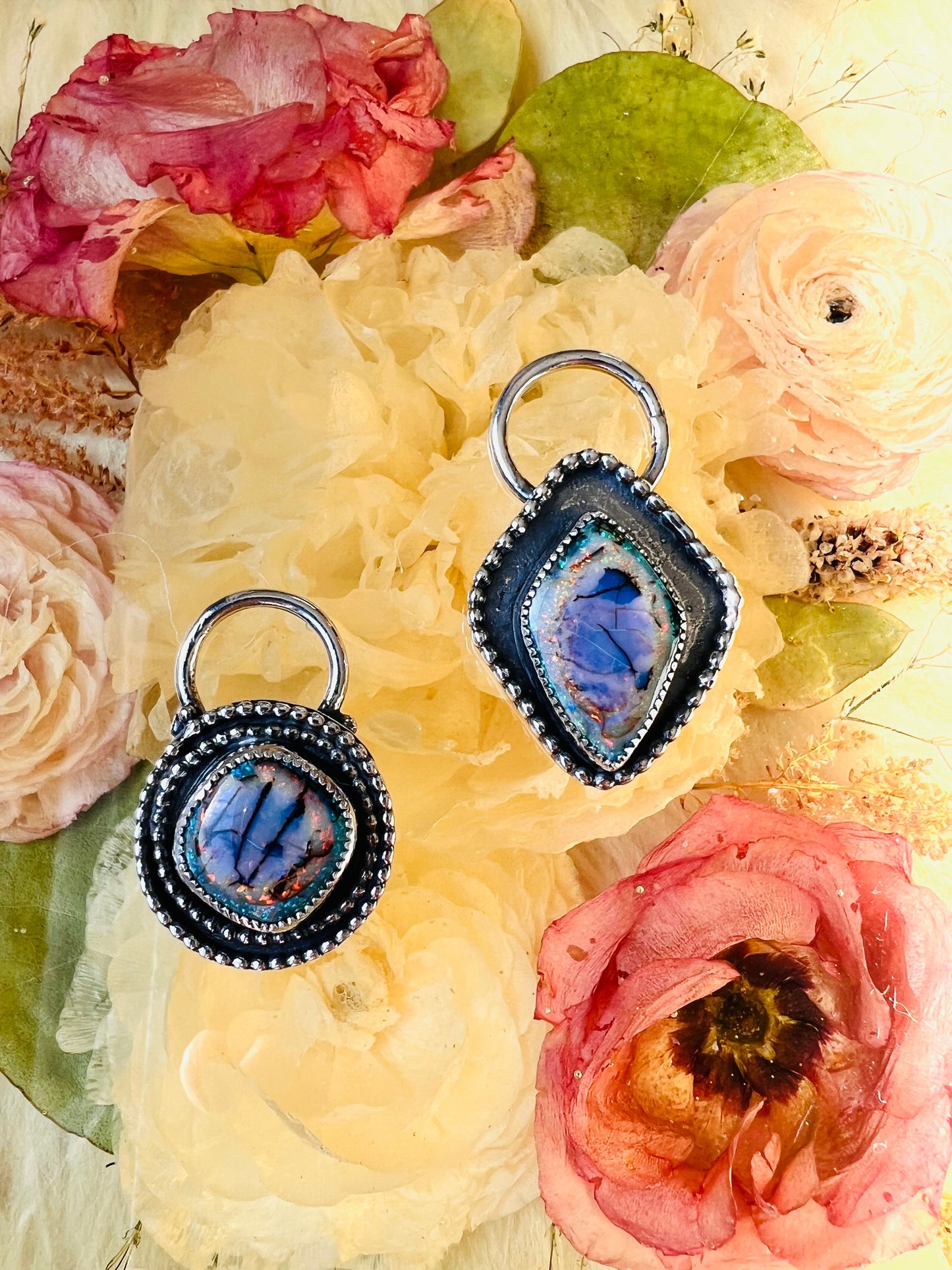 Fiery Sterling Opal & Sterling Shadowbox Pendant Necklace