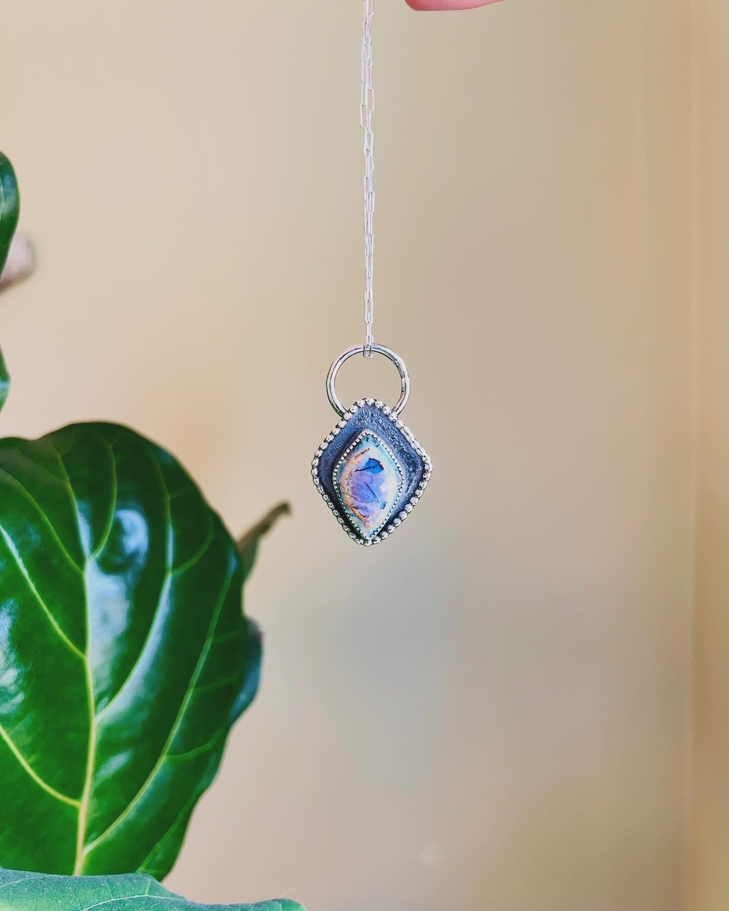 Fiery Sterling Opal & Sterling Shadowbox Pendant Necklace