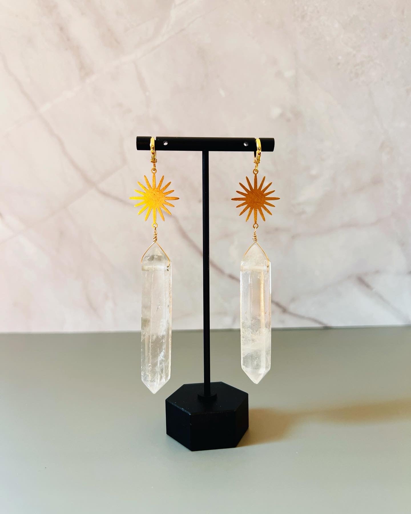 Witchy & Dreamy Crystal Quartz Golden Sunburst Earrings