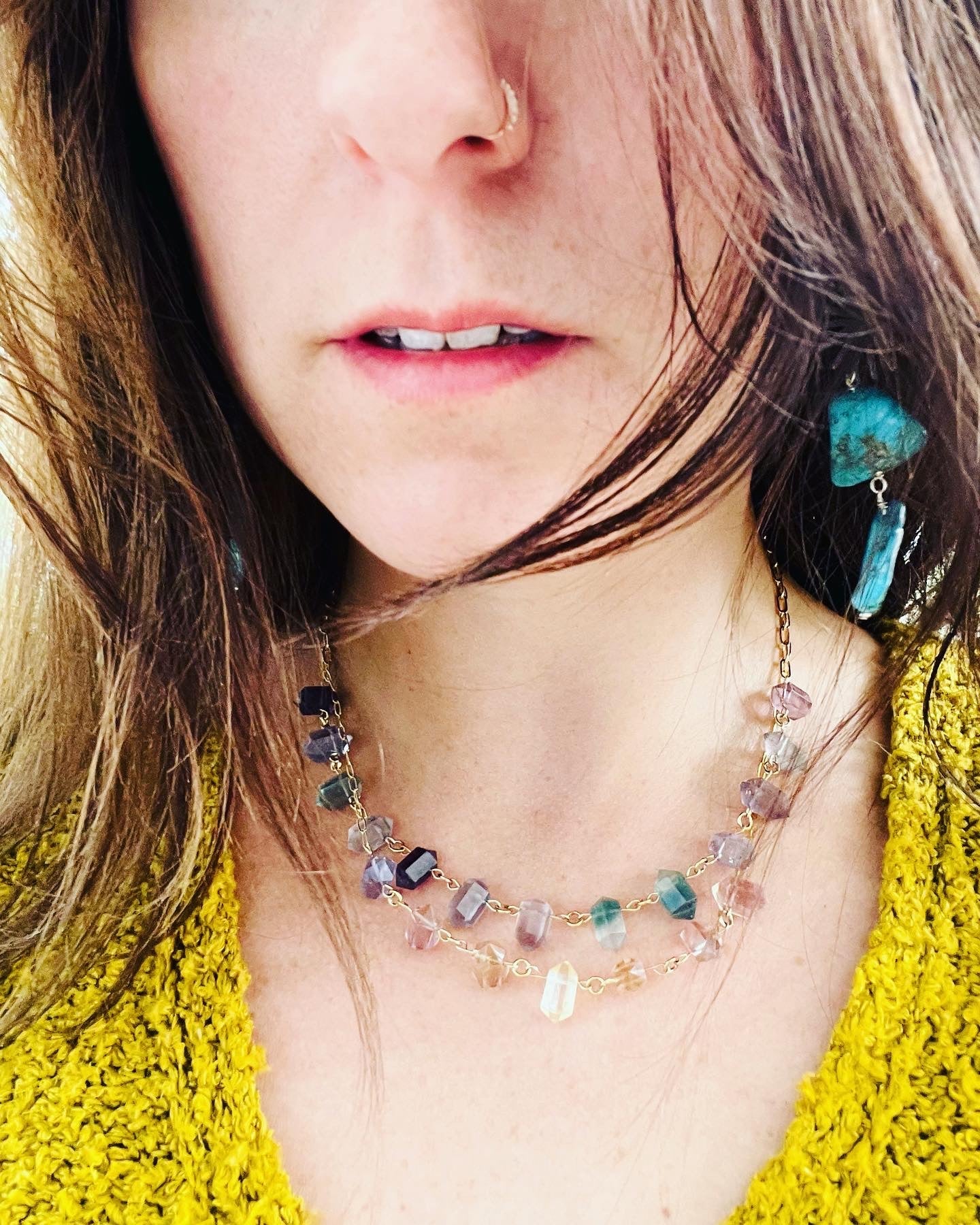 Floating Rainbow Moonstone Chain Necklace