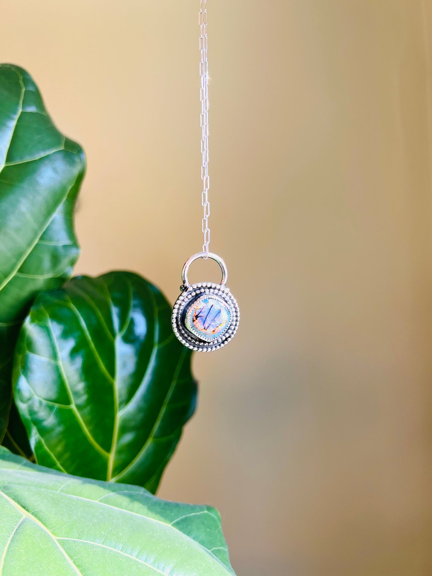Fiery Sterling Opal & Sterling Silver One of a Kind Pendant Necklace