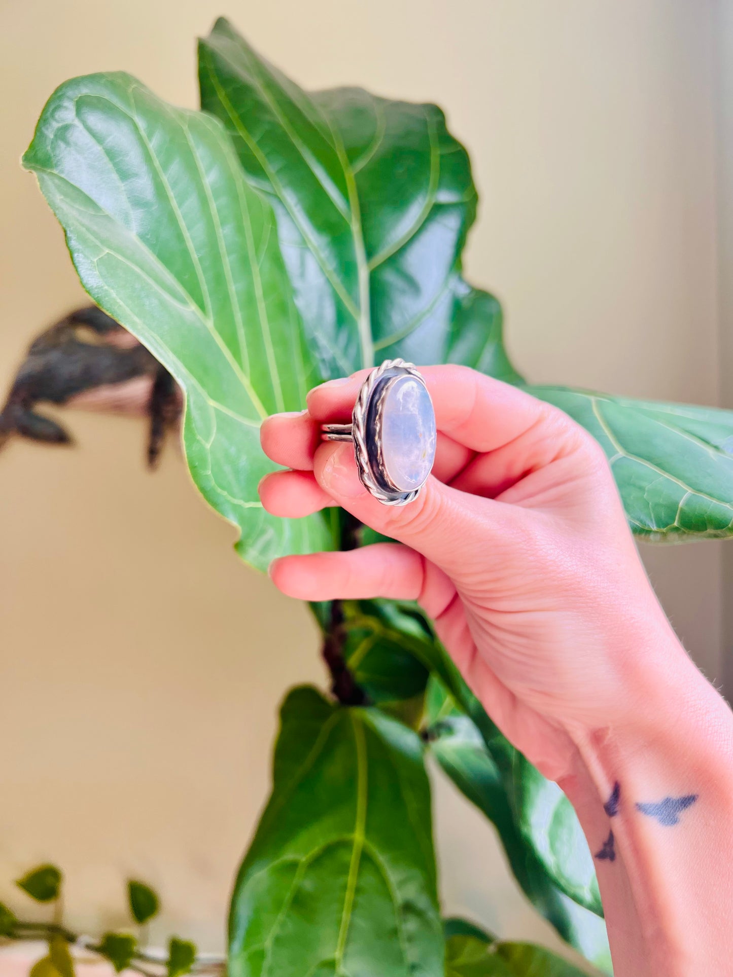 Flashy Rainbow Moonstone Statement Ring
