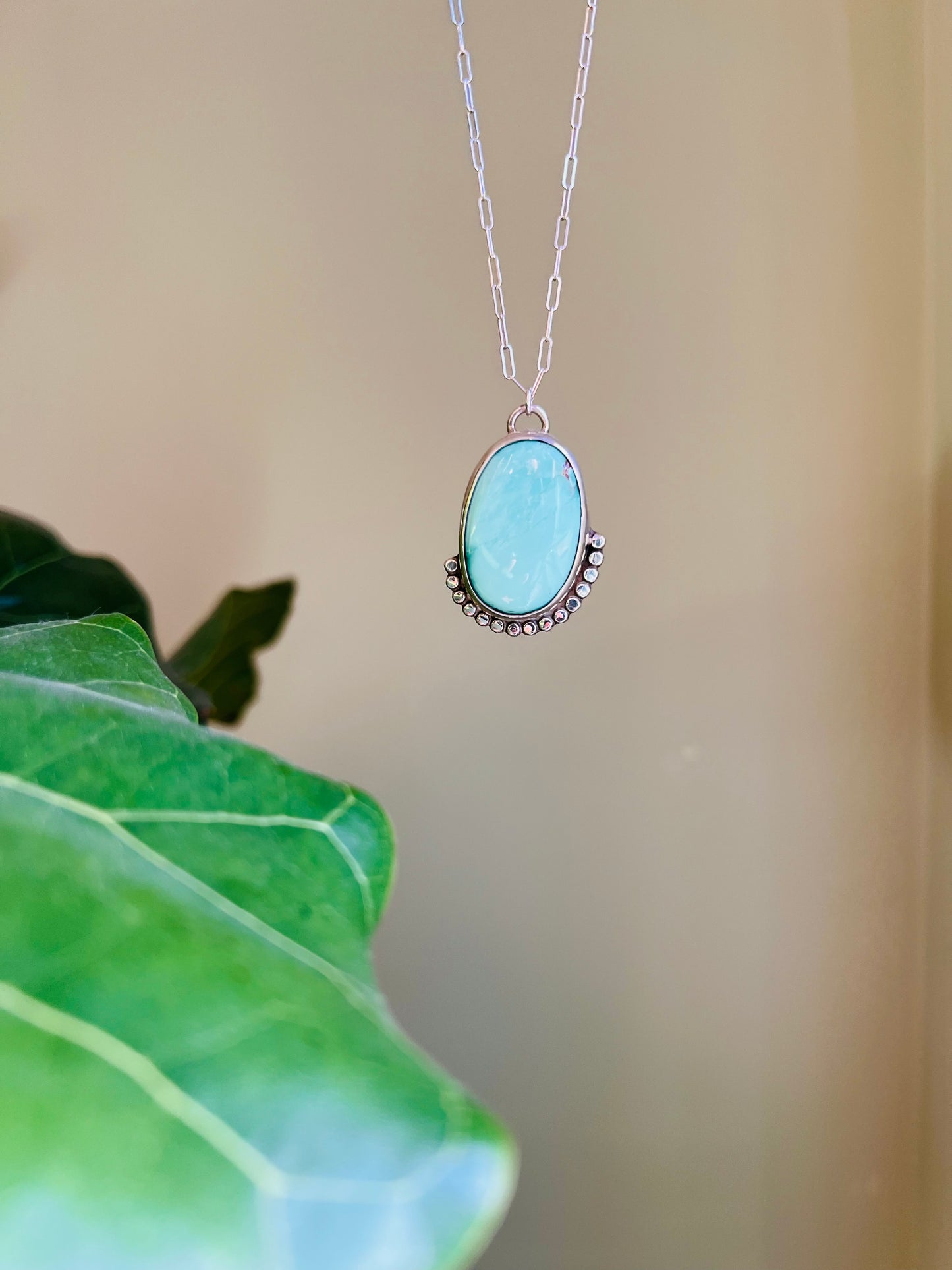 Silver and Broken Arrow Variscite Turquoise Pendant