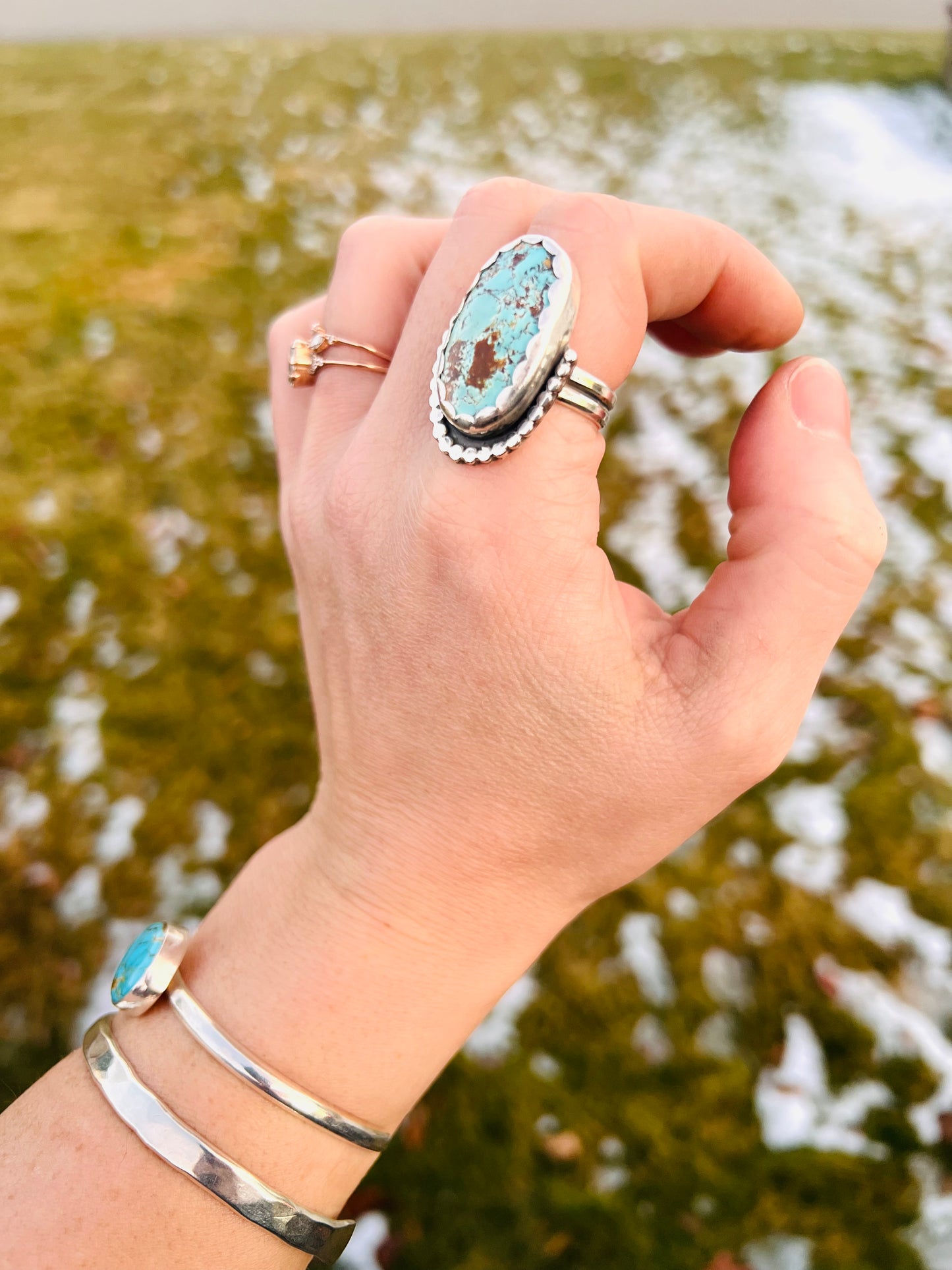 Silver Pilot Mountain Turquoise Statement Ring