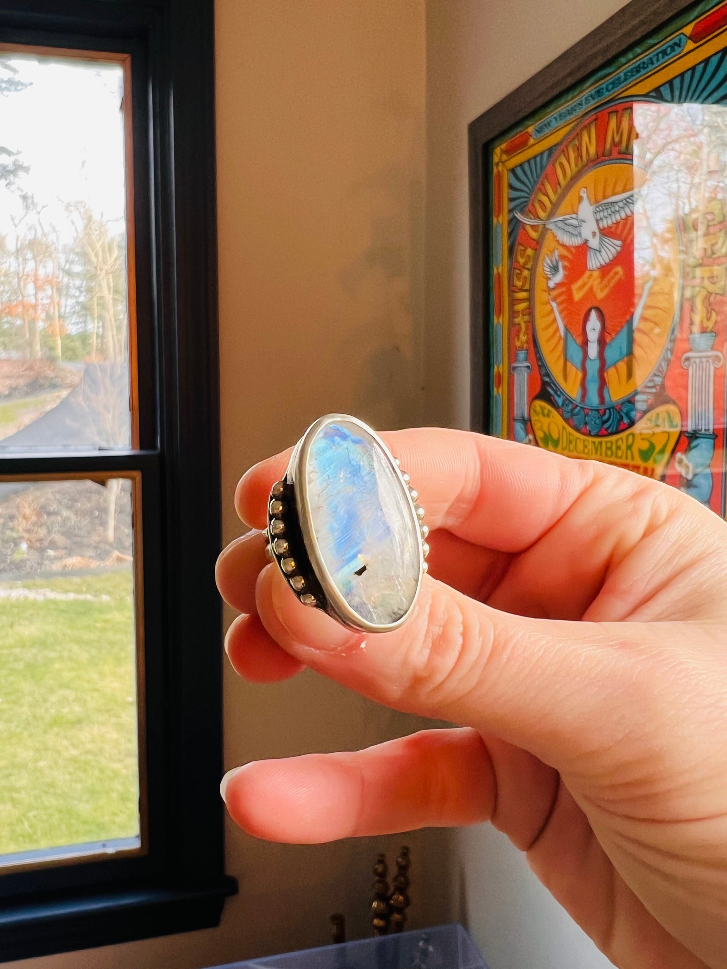 Rainbow Moonstone & Sterling Silver Ring