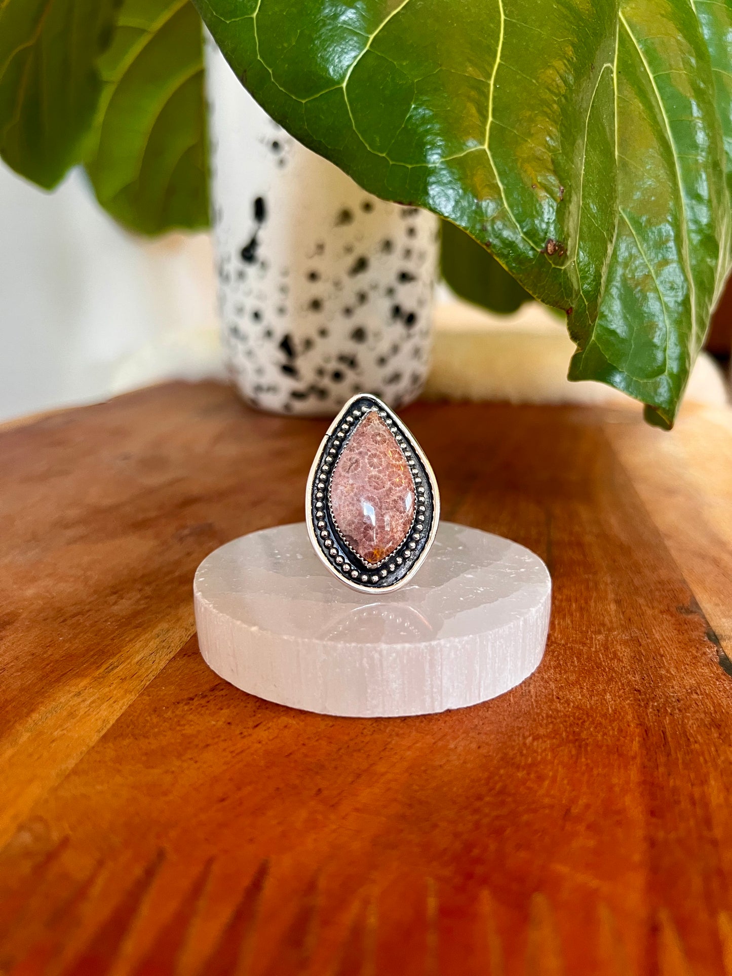 Pink Fossilized Coral Ring