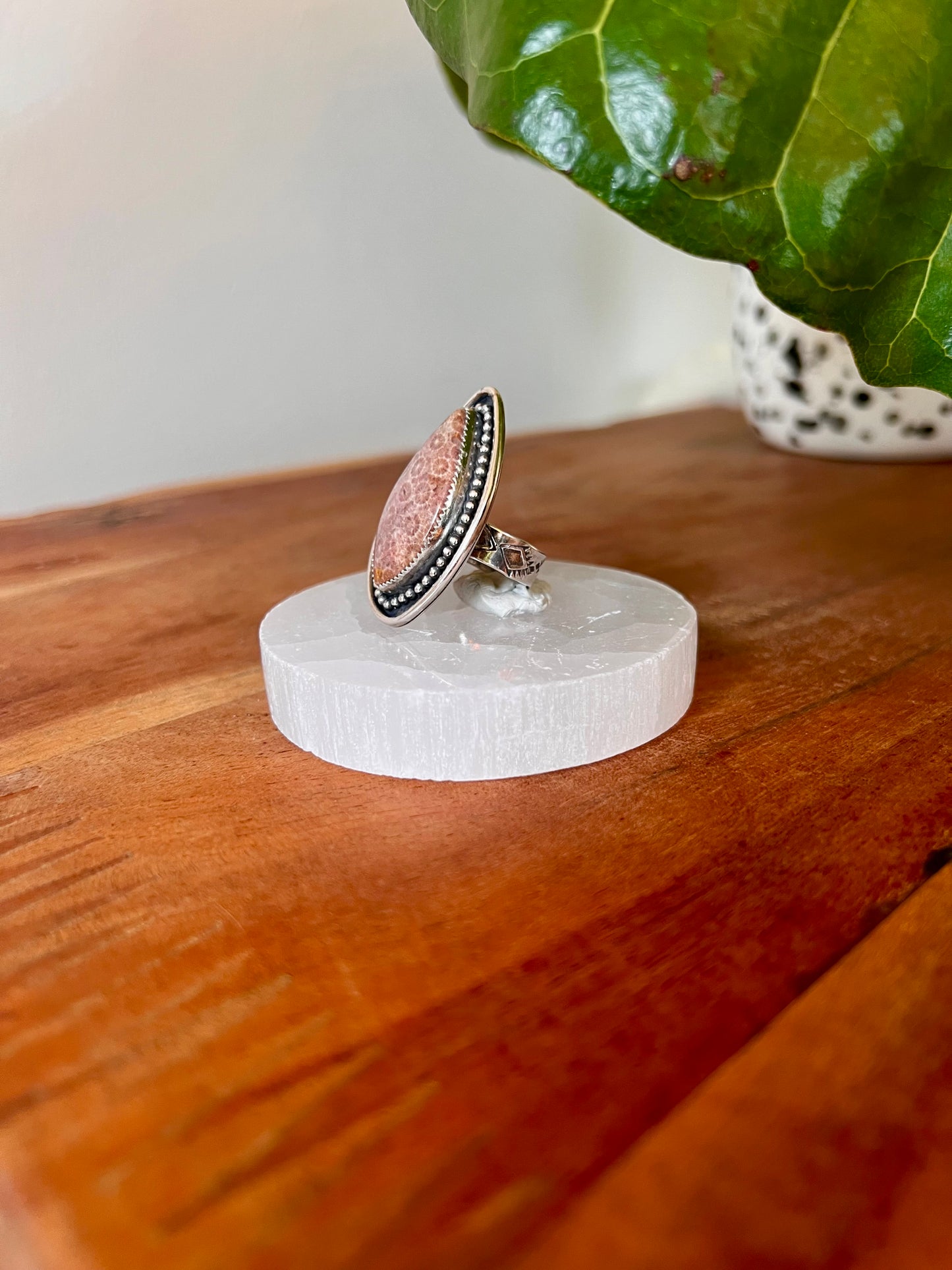 Pink Fossilized Coral Ring