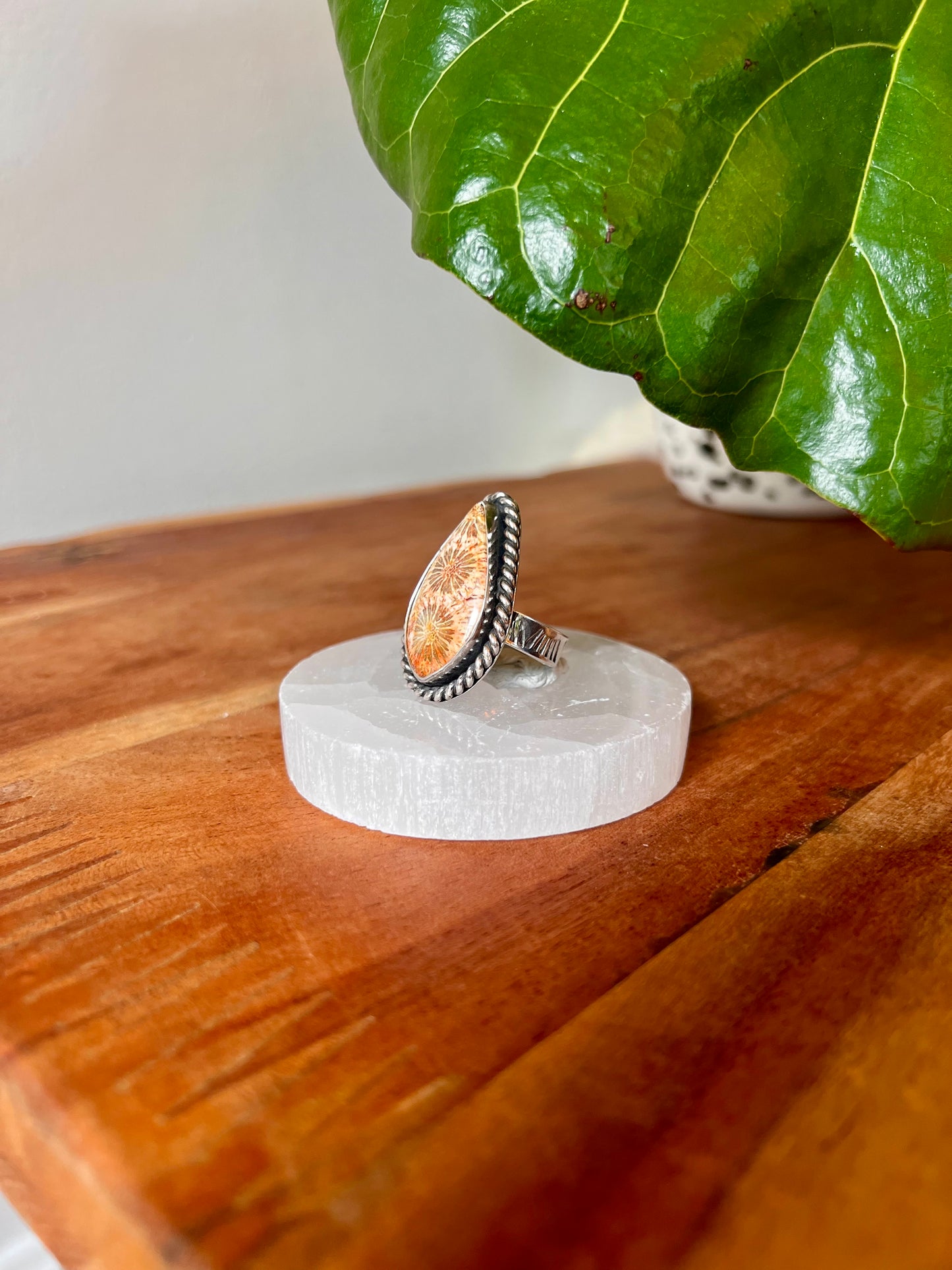 Orange Fossilized Coral Ring