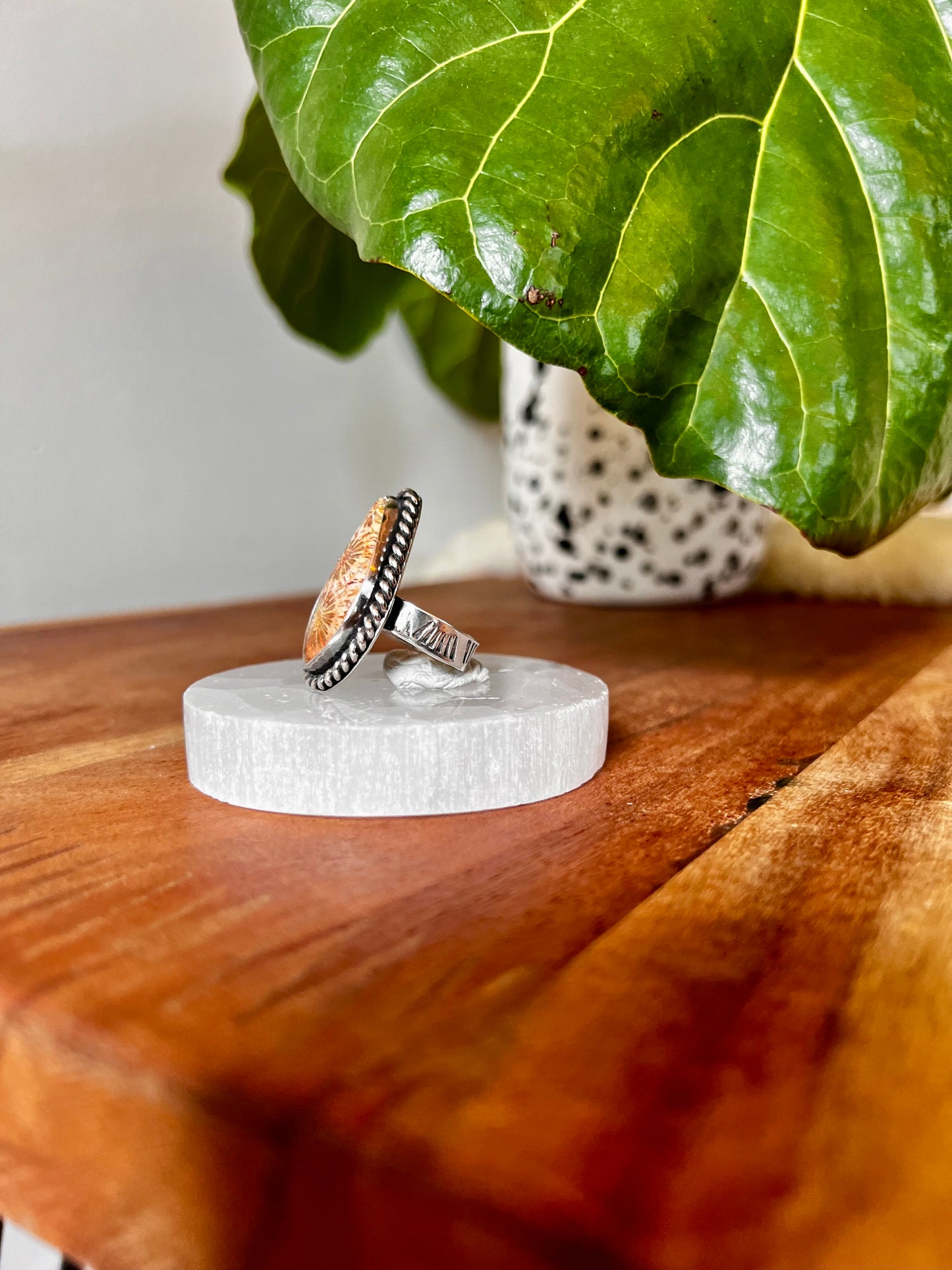 Orange Fossilized Coral Ring