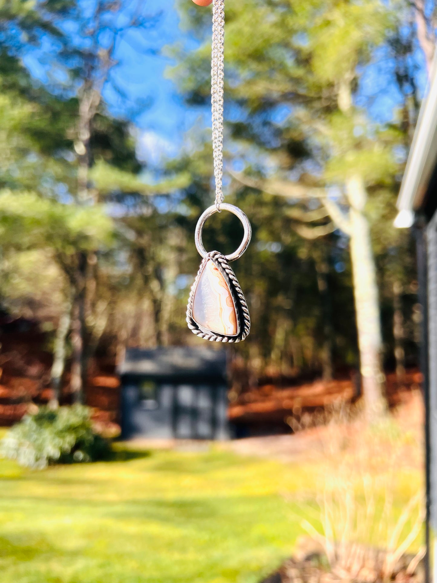 Snow Quartz Crystal and Sterling Silver Pendant Necklace