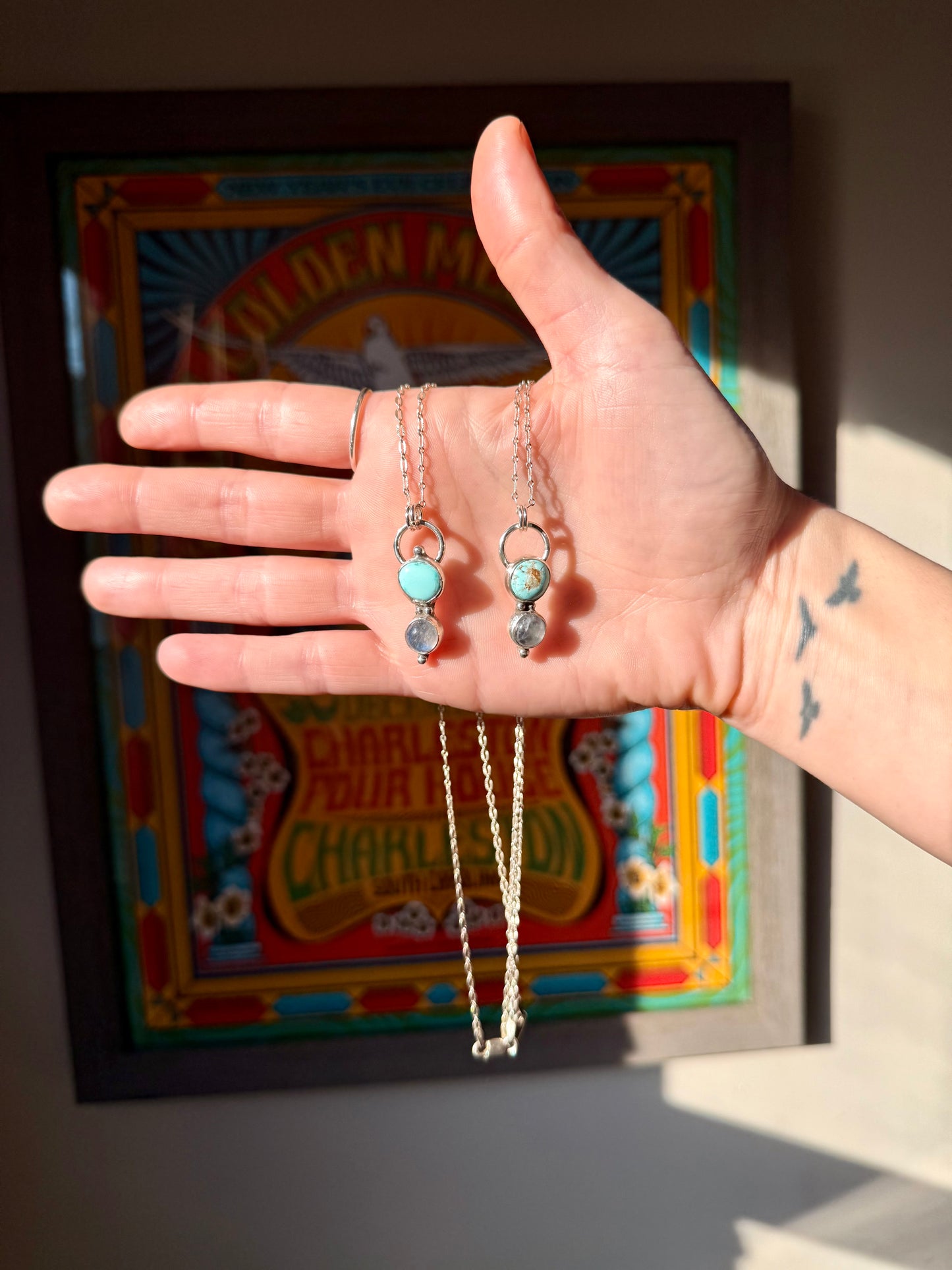 Lone Mountain Turquoise & Moonstone Pendant