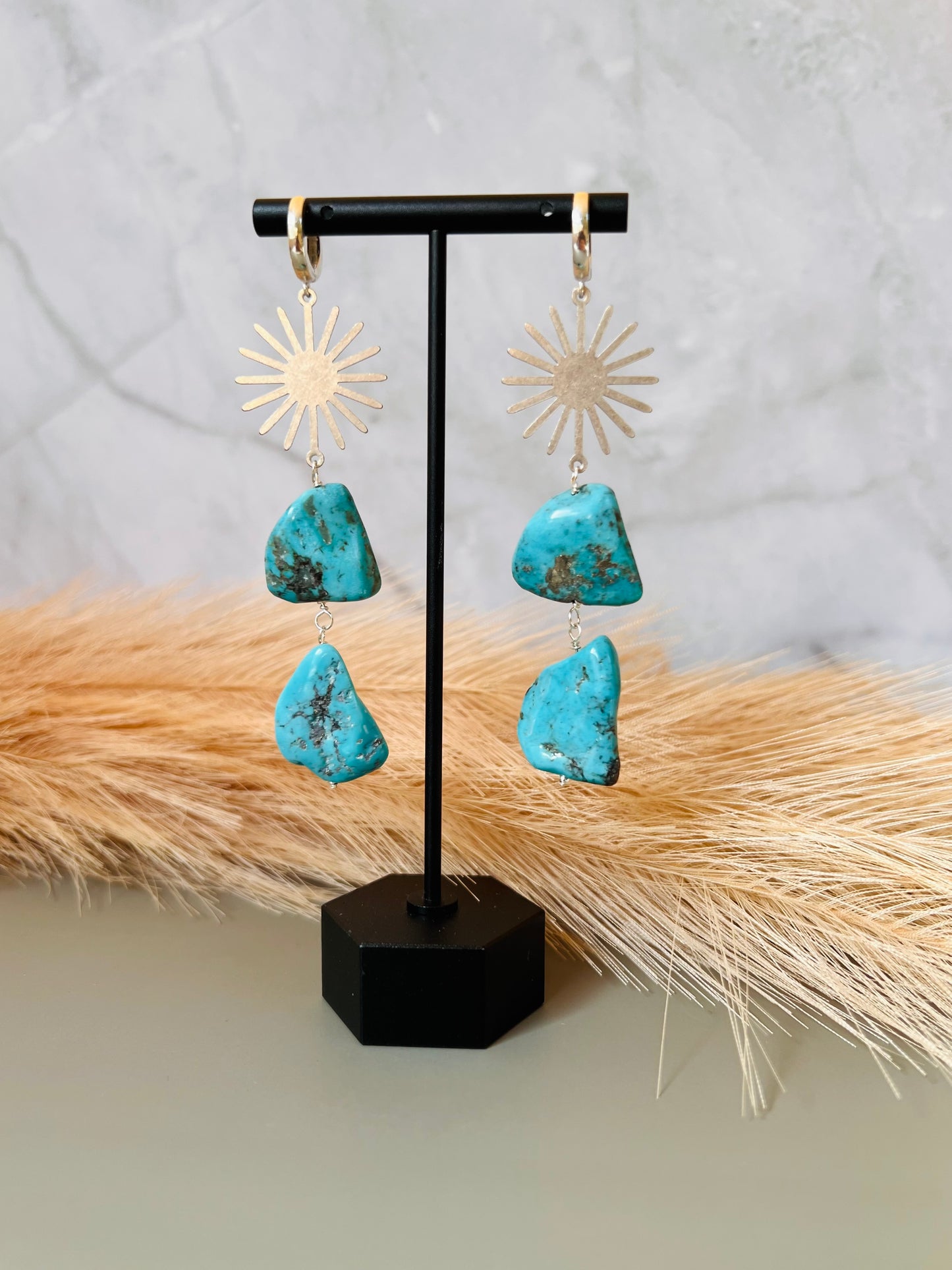 Arizona Blue Turquoise Bohemian Sterling Silver Sunburst Earrings