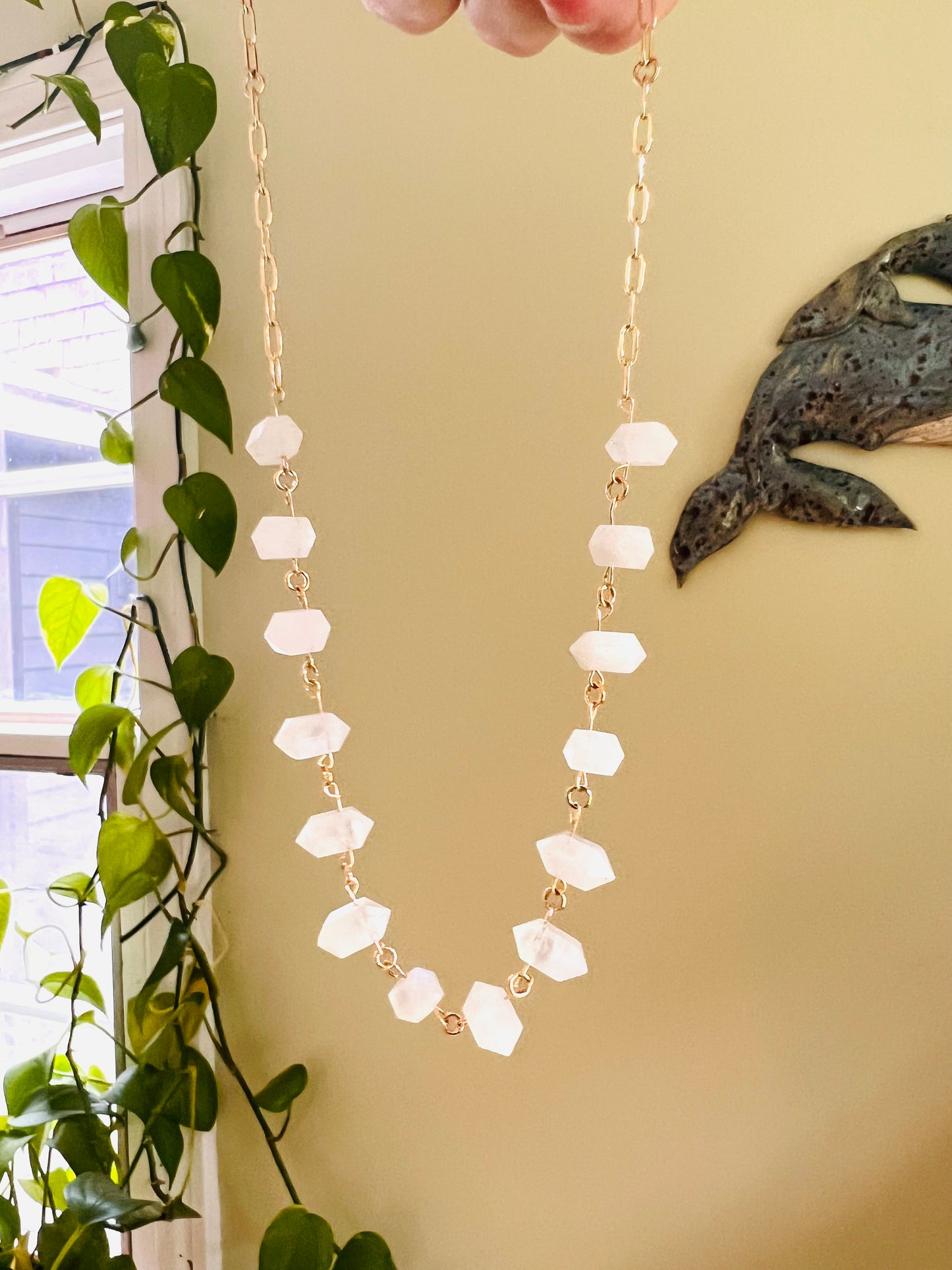 Floating Rainbow Moonstone Chain Necklace
