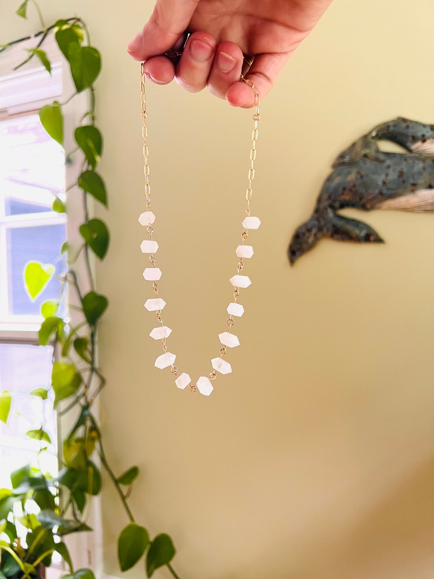 Floating Rainbow Moonstone Chain Necklace