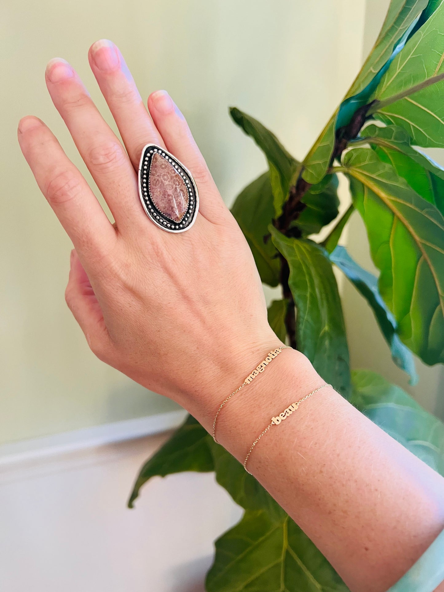 Pink Fossilized Coral Ring