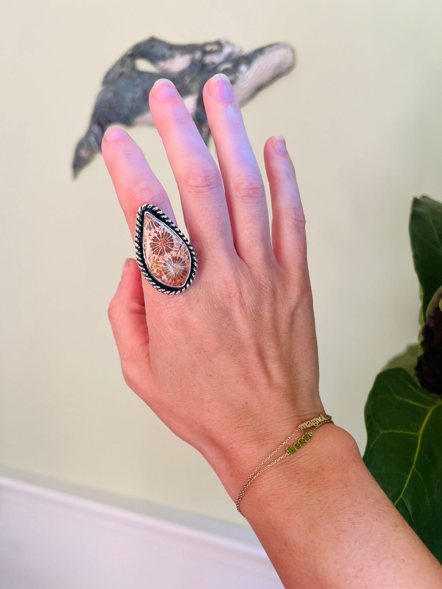 Orange Fossilized Coral Ring