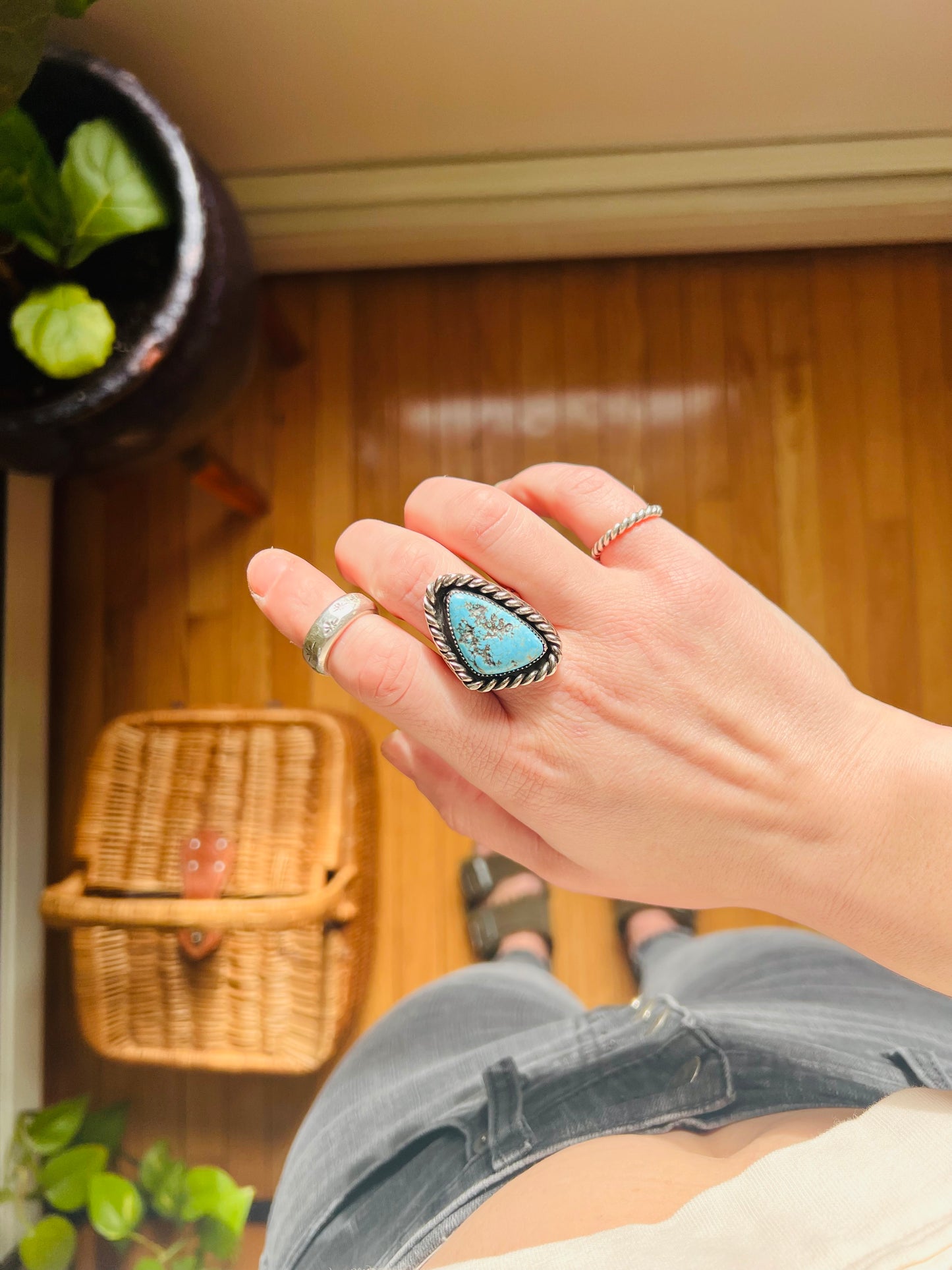 Blue Kingman Nugget Shadow Box Ring