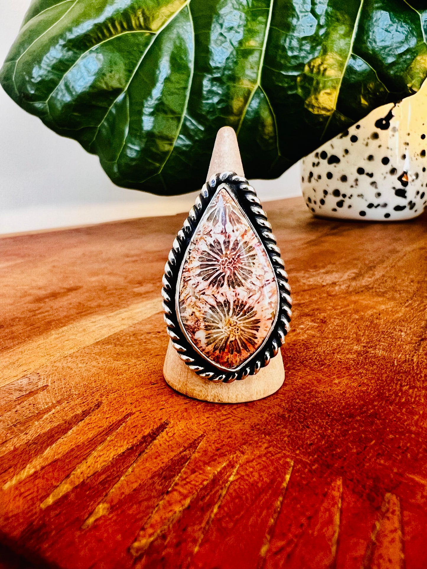 Orange Fossilized Coral Ring