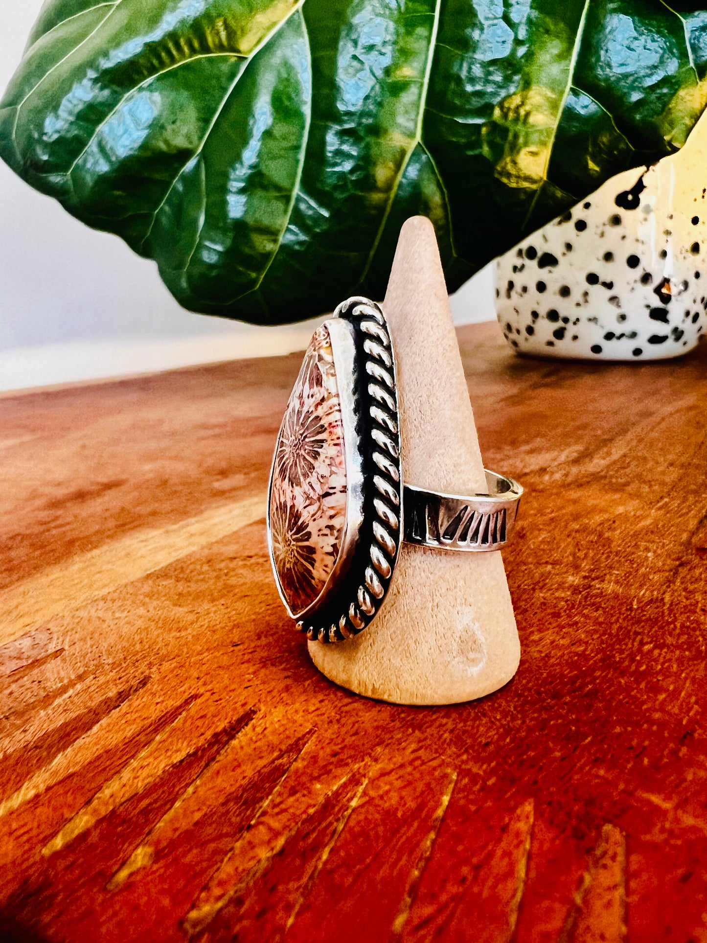 Orange Fossilized Coral Ring