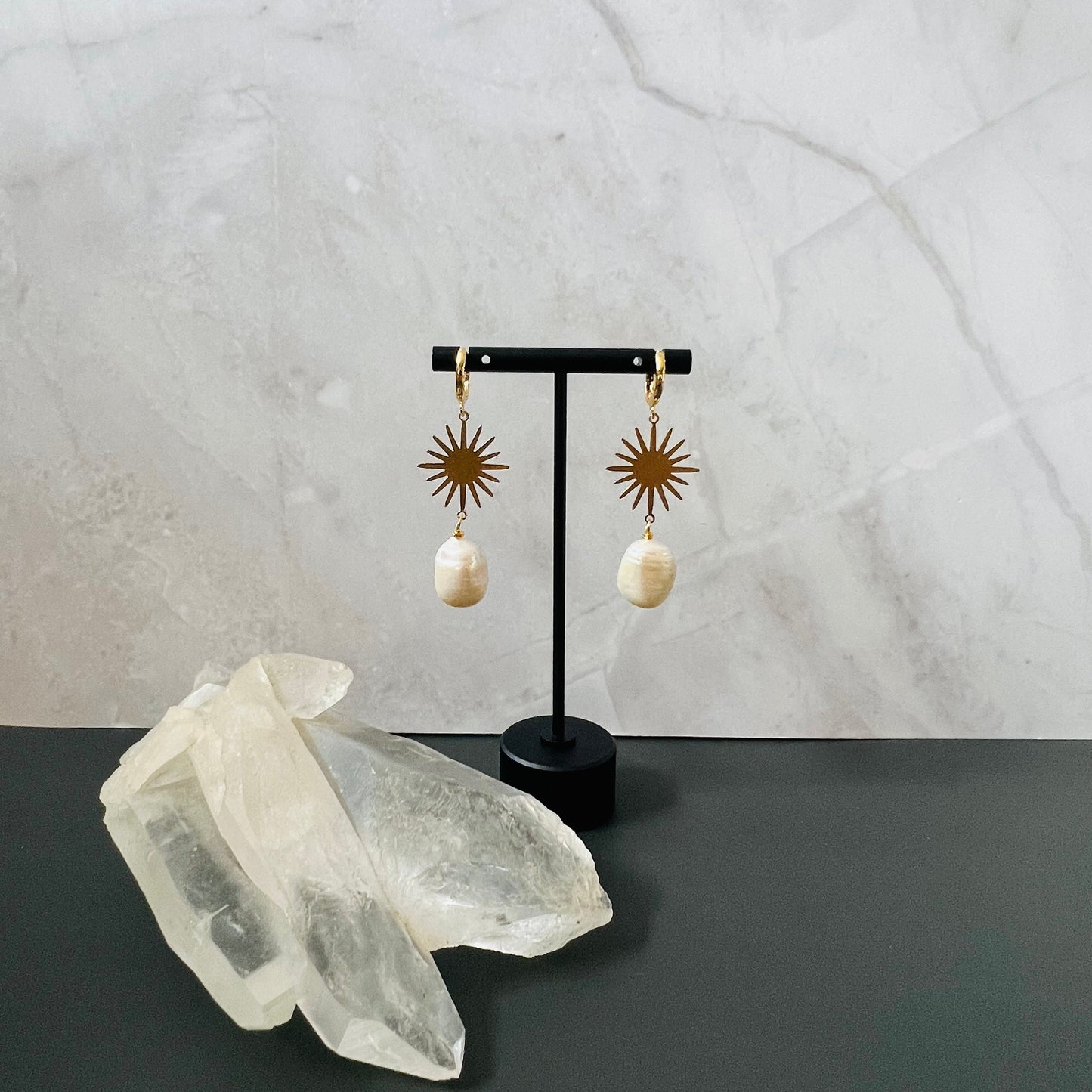 Bohemian Sunburst Earrings with Freshwater Pearl