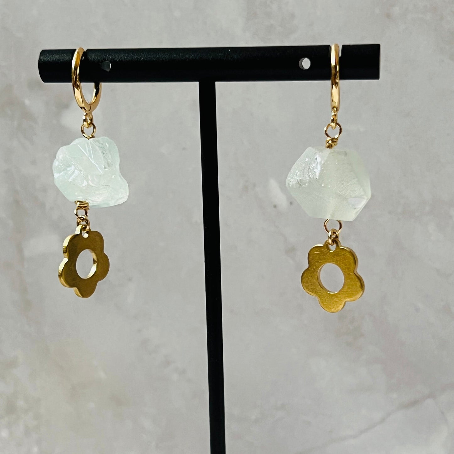 Daisy Charm & Aqua Mystic Quartz Earrings