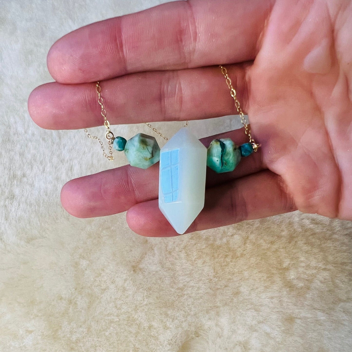 Natural Chrysoprase & Turquoise Talisman Pendant
