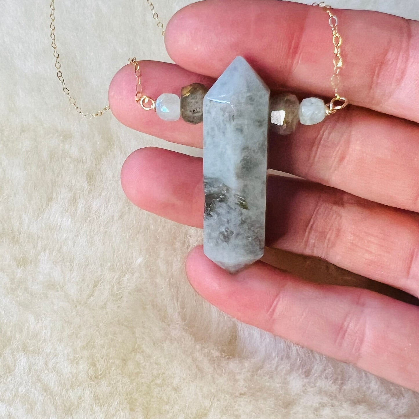 Moonstone, Labradorite & Aquamarine Talisman Pendant