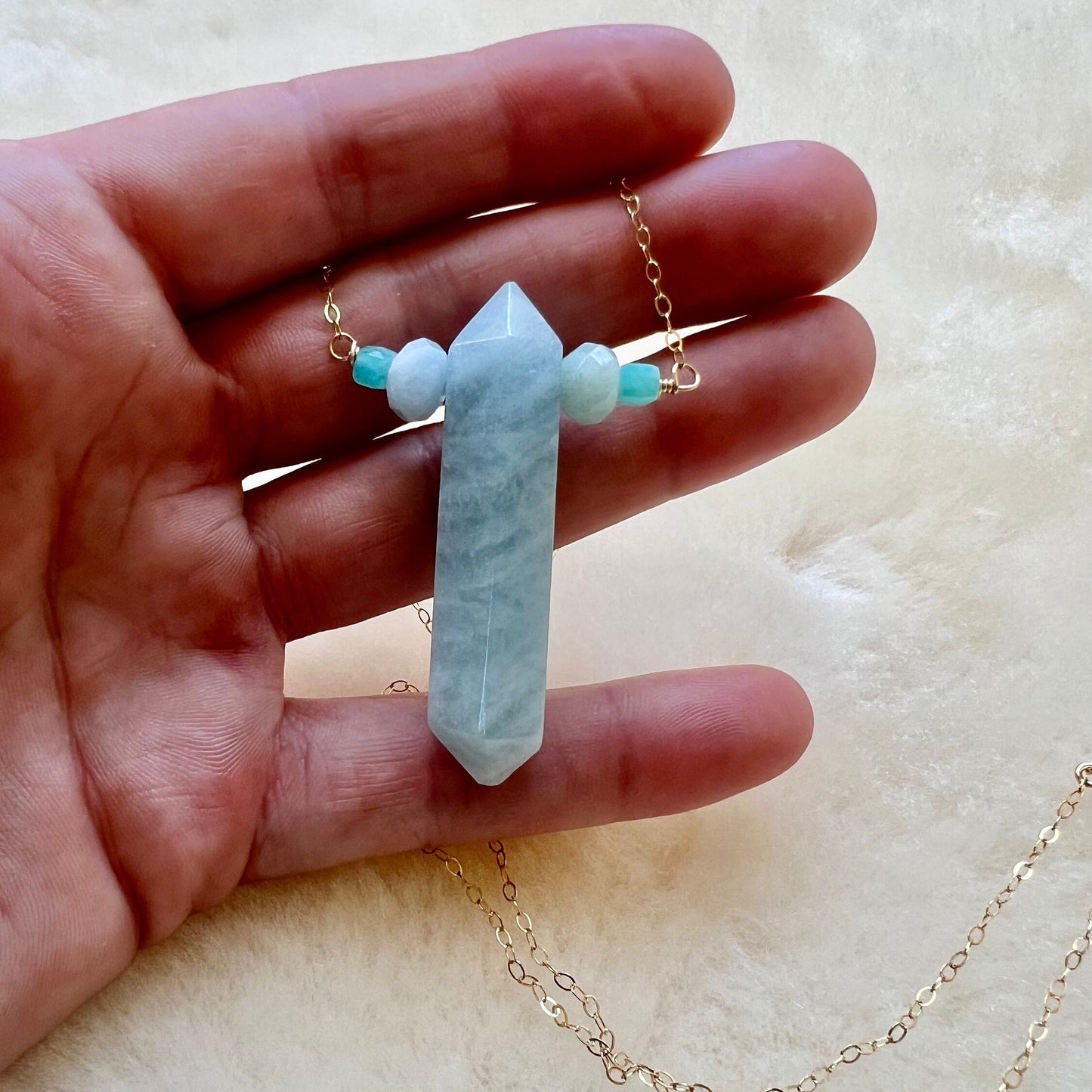Detoxing Blue Aquamarine Talisman Pendant Necklace