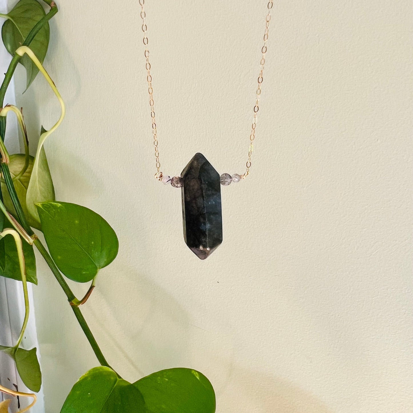 Fiery Labradorite & Rutilated Quartz Talisman Pendant