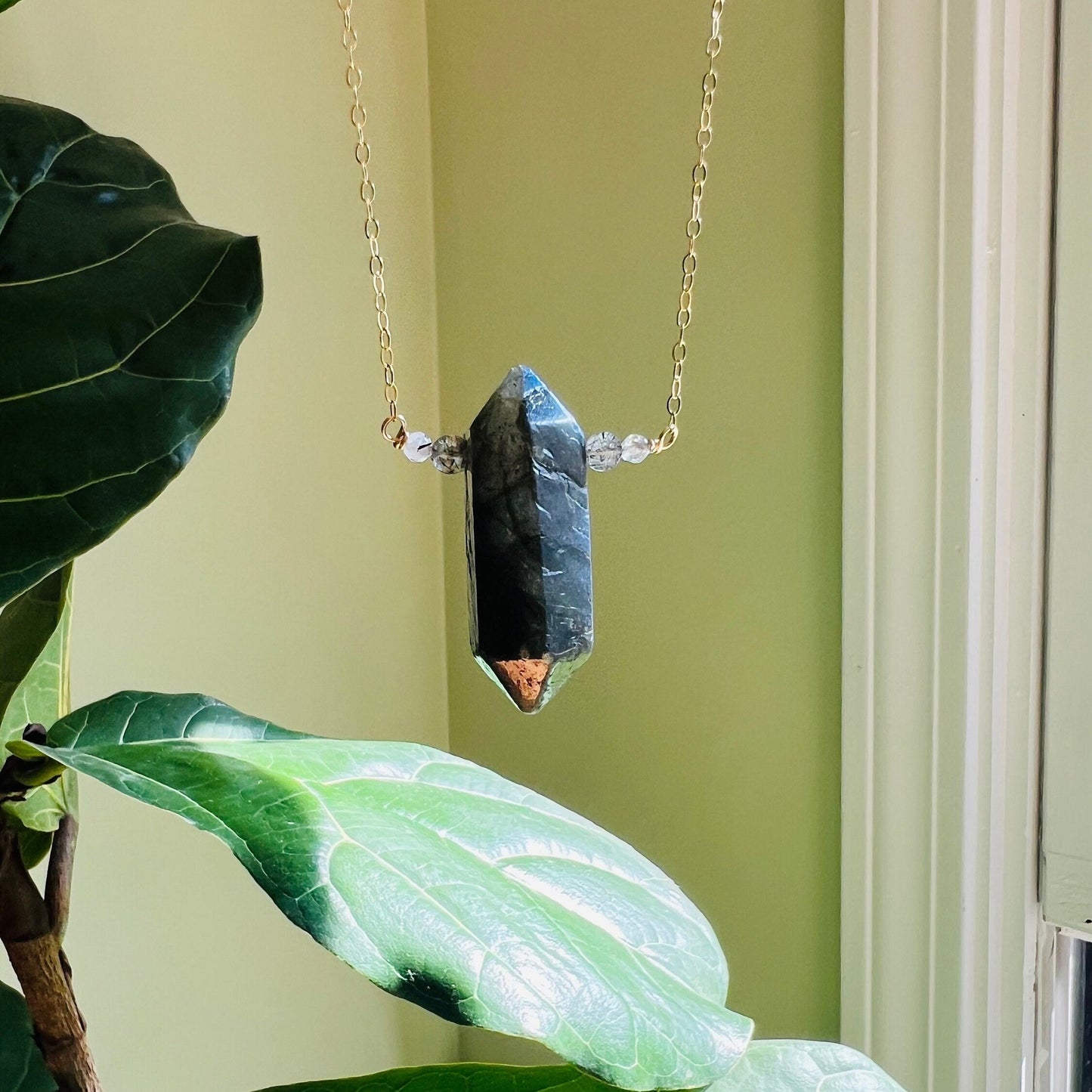 Fiery Labradorite & Rutilated Quartz Talisman Pendant