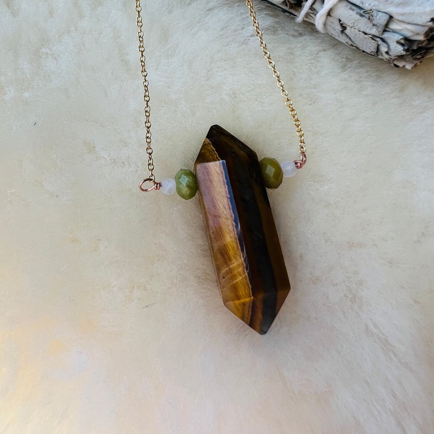 Tiger's Eye, Peridot & Moonstone Talisman Pendant