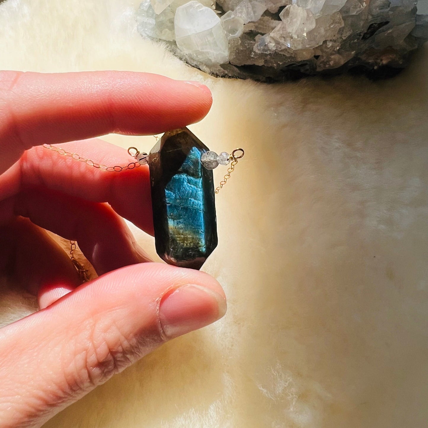 Fiery Labradorite & Rutilated Quartz Talisman Pendant
