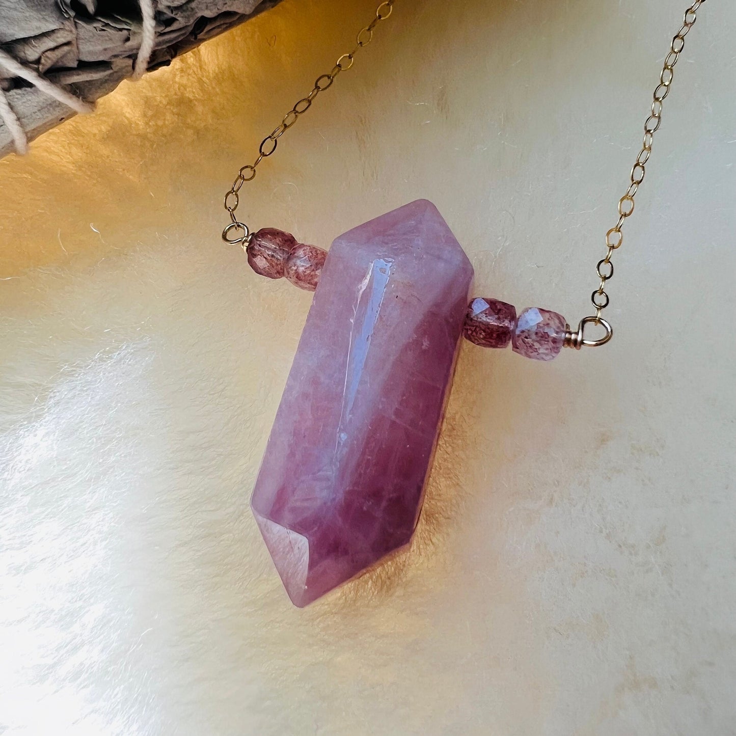 Pink Strawberry Quartz Talisman Pendant