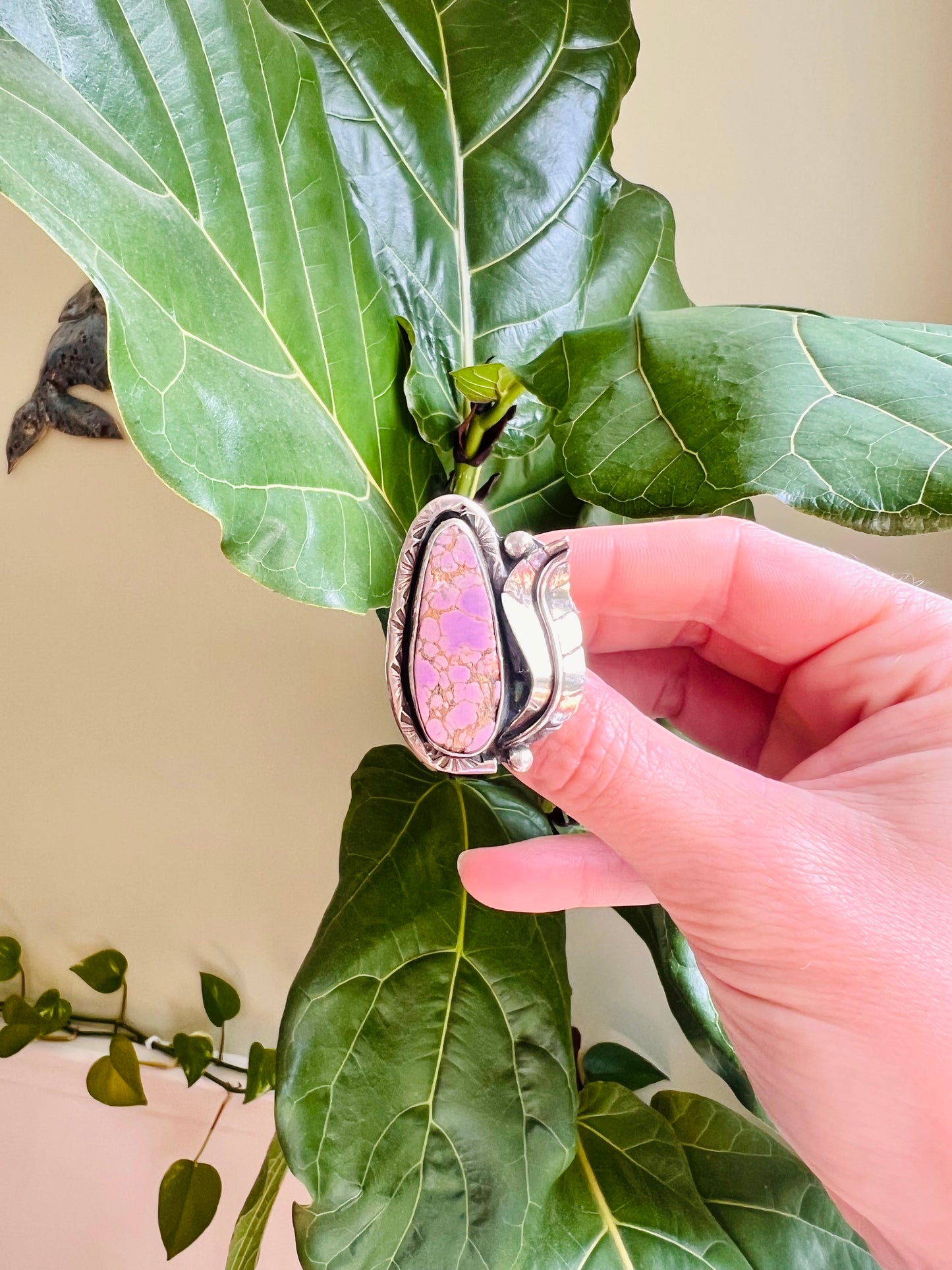 Phosphosiderite and Sterling Botanical Ring