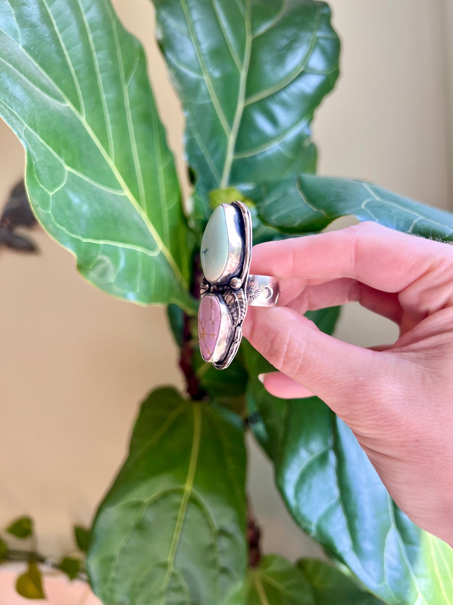 Double Stone Botanical Sterling Ring