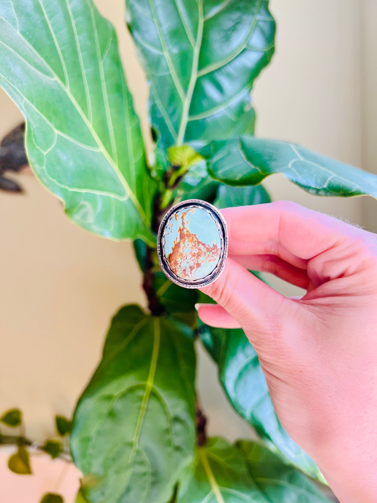 Pilot Mountain Turquoise Hand Stamped Sterling Ring