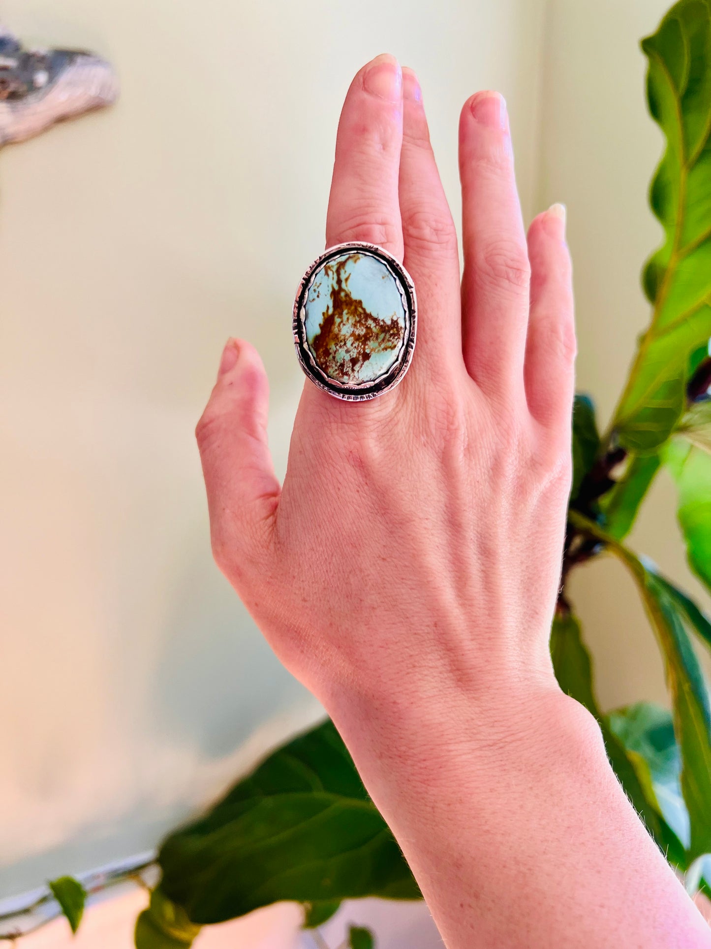 Pilot Mountain Turquoise Hand Stamped Sterling Ring