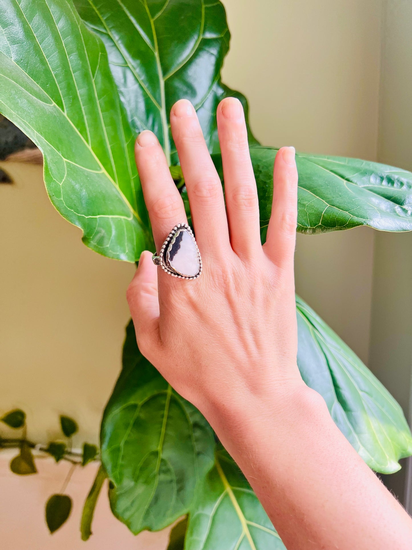 White Buffalo and Sterling Stamped Ring