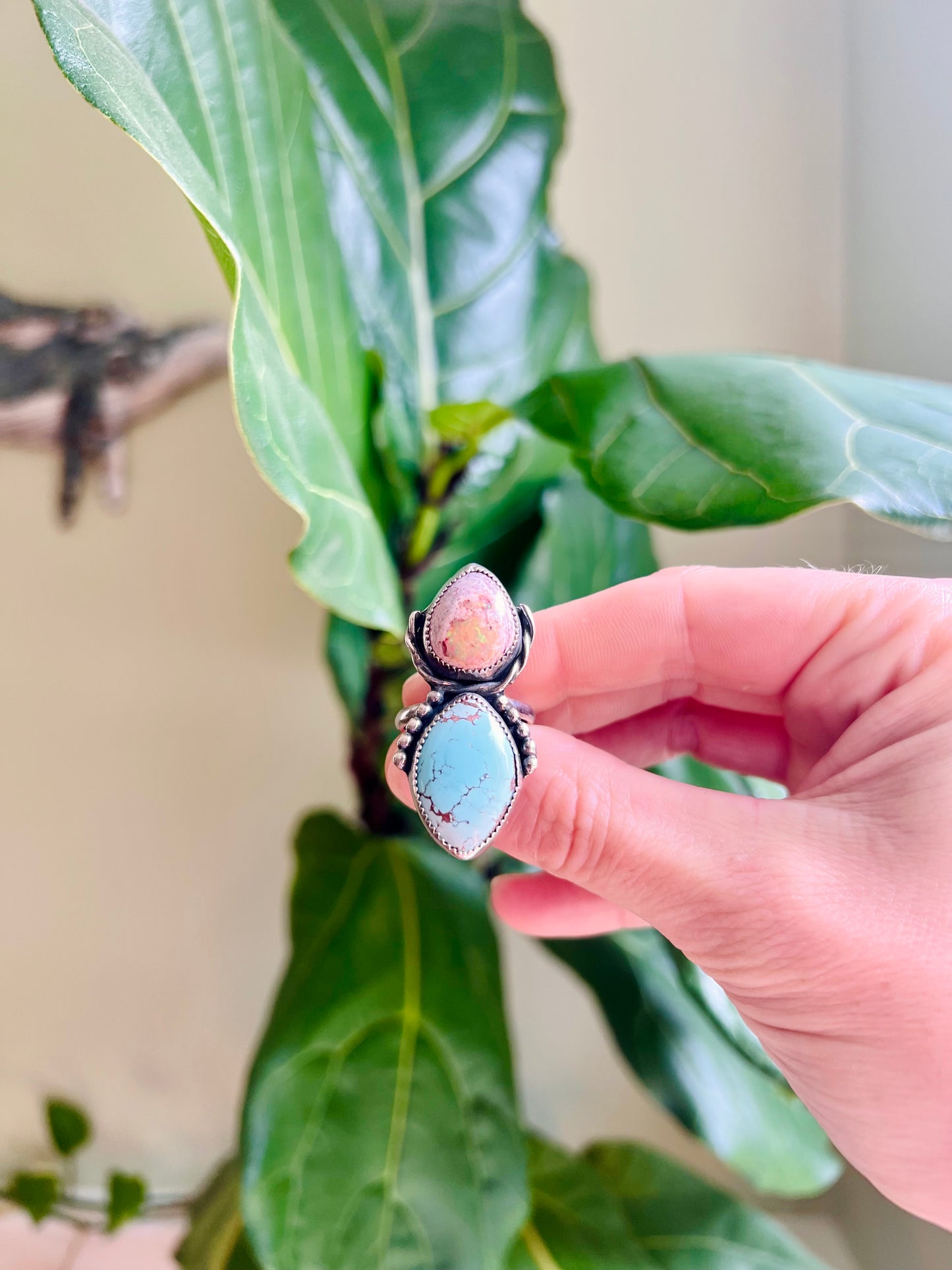 Turquoise and Fire Opal Ring