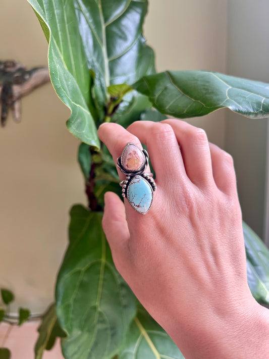 Turquoise and Fire Opal Ring