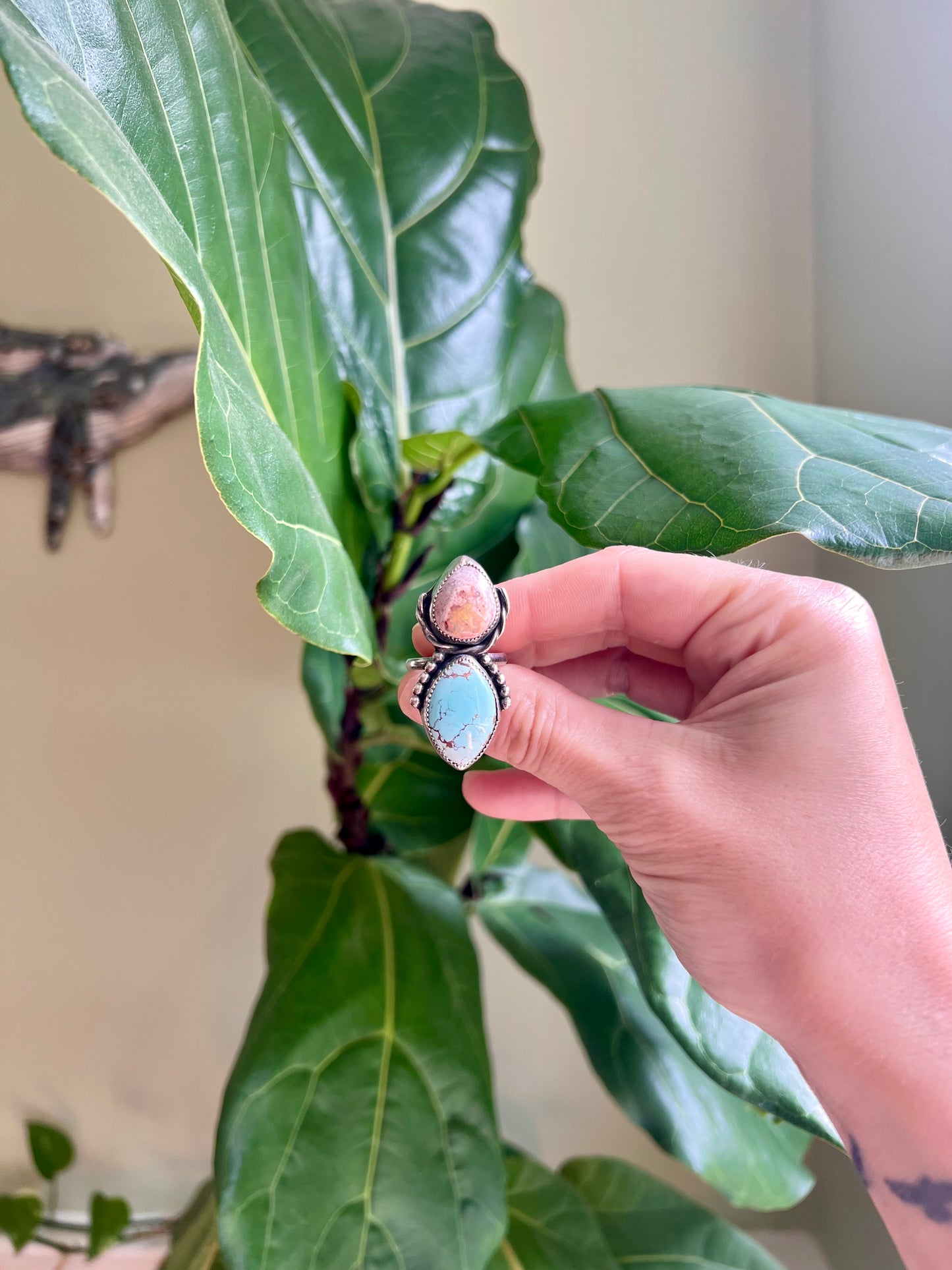 Turquoise and Fire Opal Ring