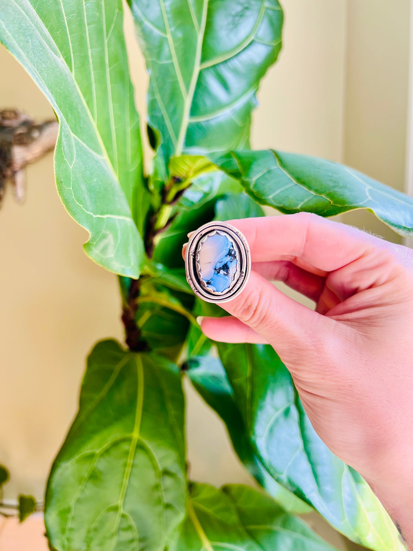 Blue Hubei Turquoise Hand Stamped Sterling Ring