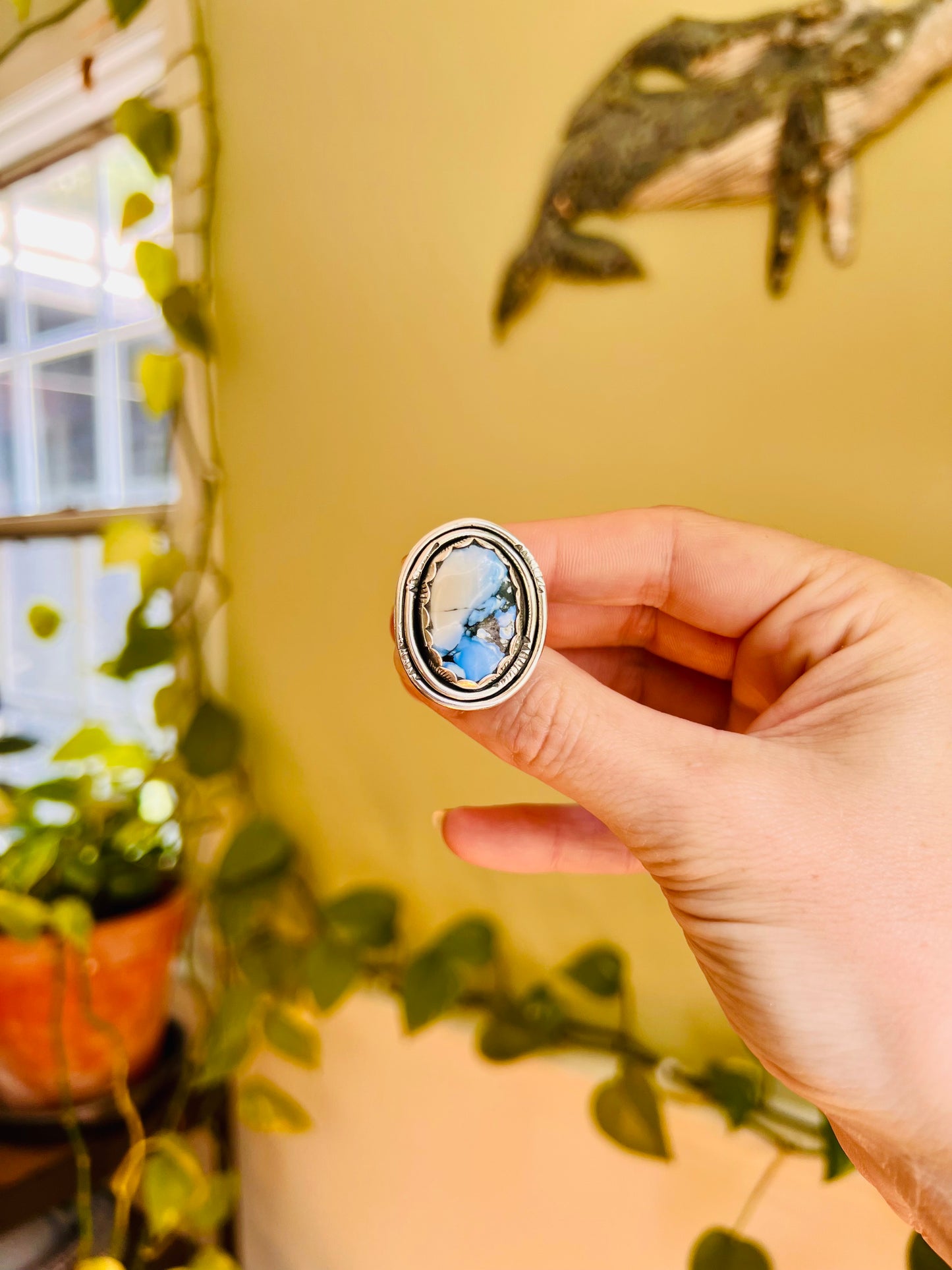 Blue Hubei Turquoise Hand Stamped Sterling Ring