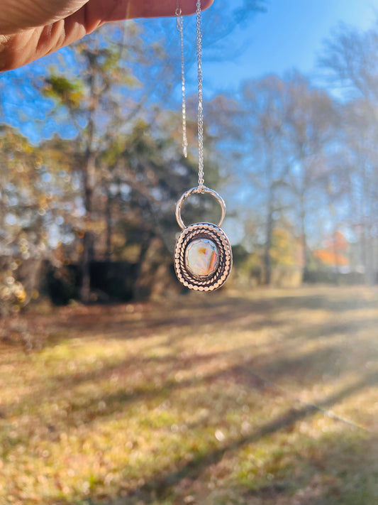 Fiery Opal & Sterling Silver One of a Kind Heirloom Pendant Necklace