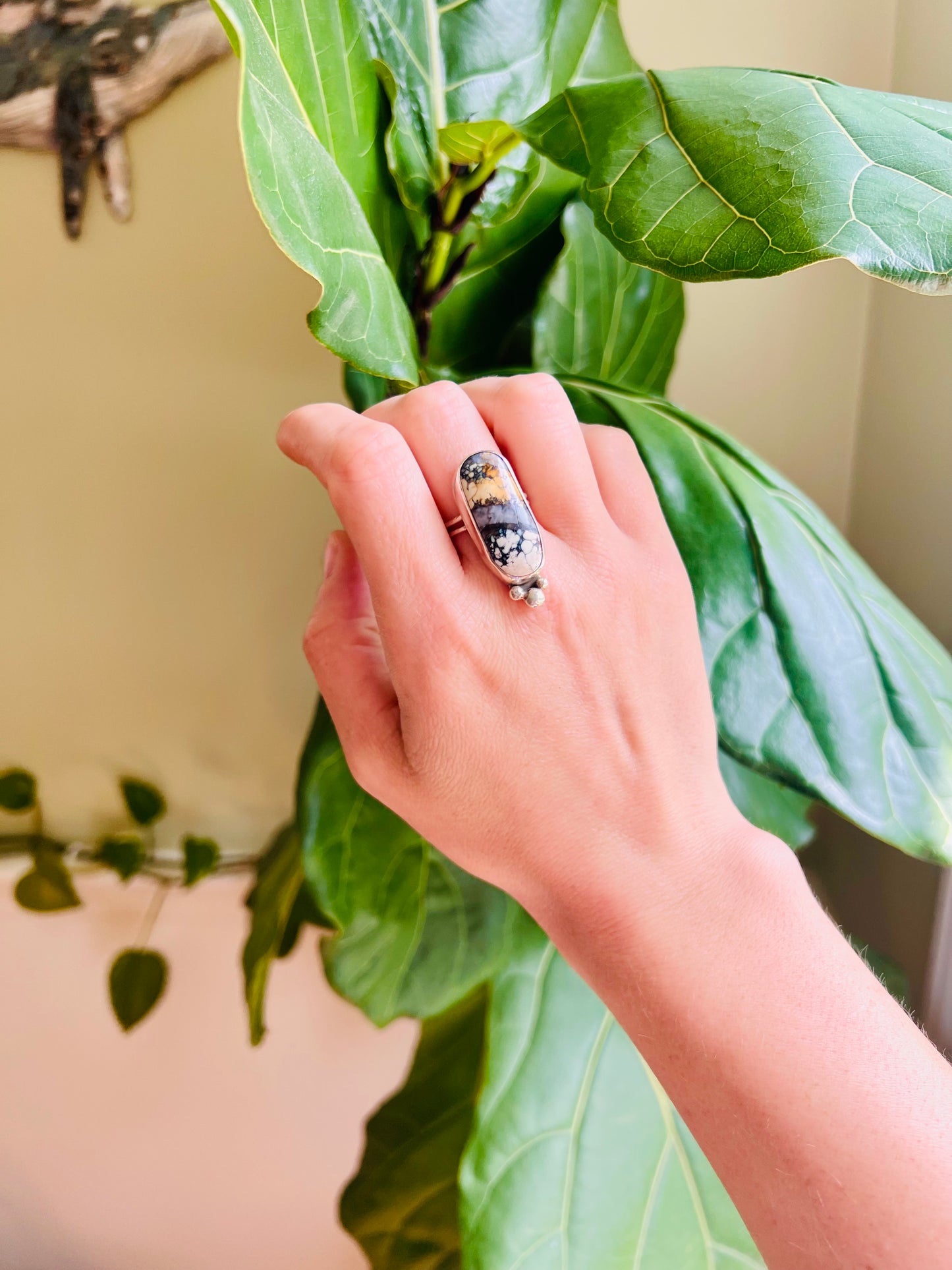 Snowcloud Variscite and Quartz Silver Ring