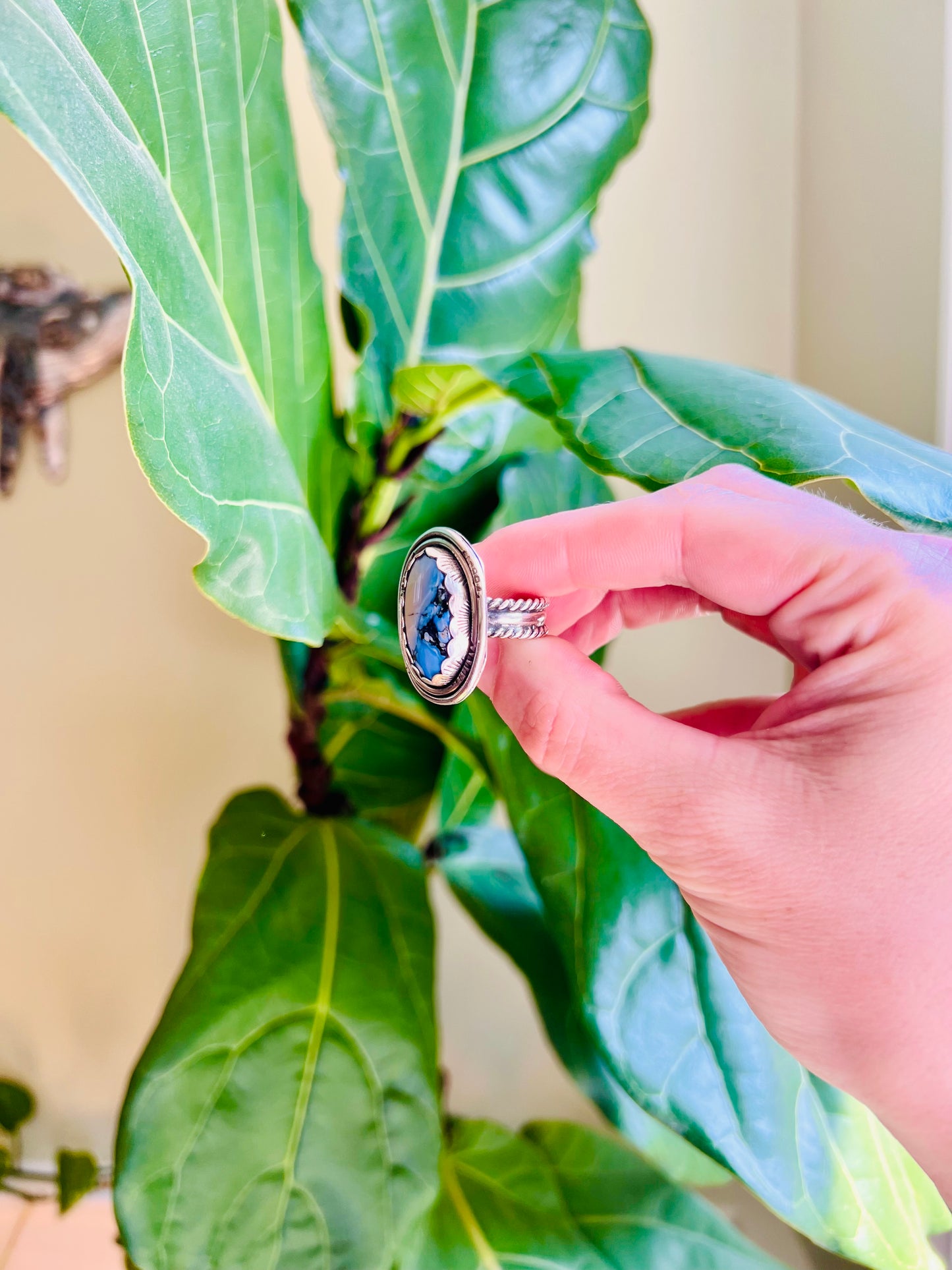 Blue Hubei Turquoise Hand Stamped Sterling Ring