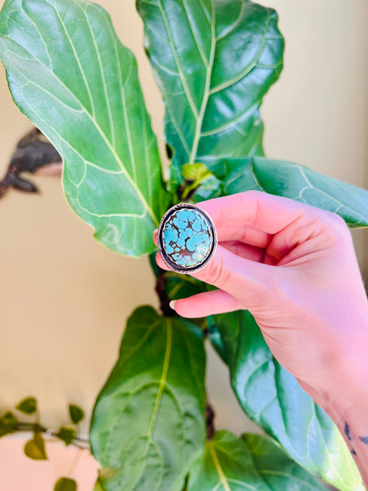 Bamboo Mountain Turquoise Hand Stamped Sterling Ring