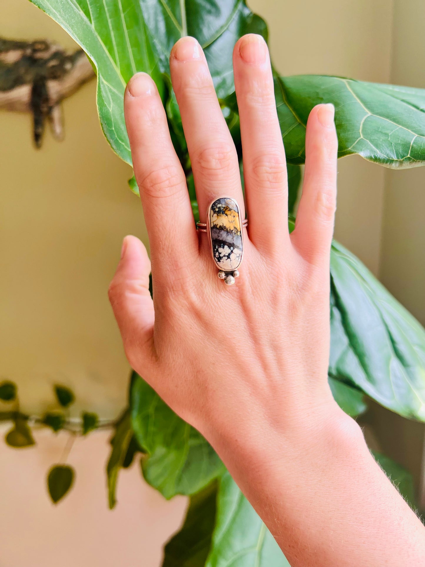 Snowcloud Variscite and Quartz Silver Ring