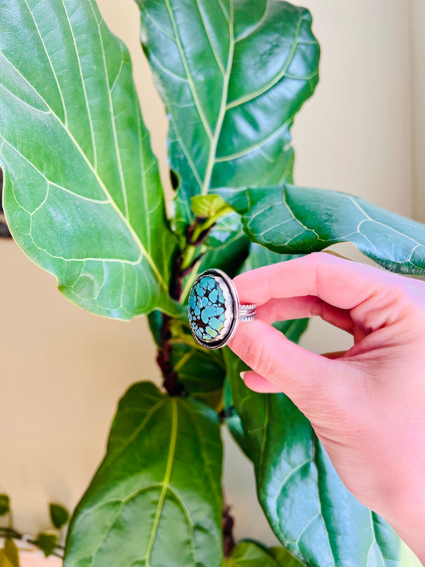 Bamboo Mountain Turquoise Hand Stamped Sterling Ring